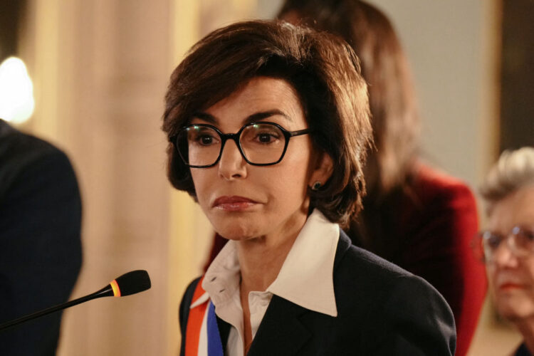 TOPSHOT - French Culture Minister and Paris' 7th district Mayor Rachida Dati speaks as she gives her New Year's address at the 7th district City Hall in Paris on January 16, 2024. (Photo by Dimitar DILKOFF / AFP) (Photo by DIMITAR DILKOFF/AFP via Getty Images)