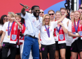 Nigerian Star Artist, Burna Boy Wows Sarina Wiegman at Euros Victory Parade (video)