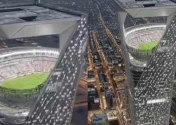 Saudi Arabia unveils plans to build world’s first ‘sky stadium’ 1,150 feet above the ground (Photos and Video)
