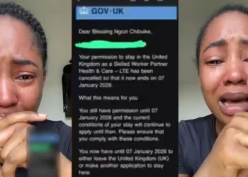 UK-based Nigerian woman weeps as husband revoke her visa sponsorship, faces deportation(Video)